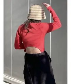 Ungrid バックオープンフィットロングスリーブTee オレンジ