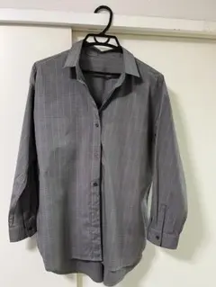 GLOBAL WORK　365日マイスタイルシャツ　グレーチェック　長袖　M