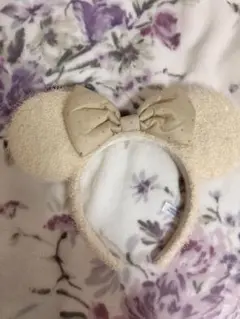 ミッキー耳カチューシャ リボン付き クリーム色