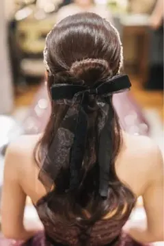 ウェディング　黒　ベルベットリボン　ヘアアクセサリー