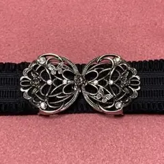 axes femme 黒 ゴムベルト 蝶 薔薇 ブラック シルバー アクシーズ