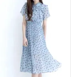 【新品】インポート✨ガーリーコーデ　ドット柄シフォンワンピース　ブルー