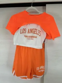 LOS ANGELES オレンジ メッシュセットアップ　子供服のサムネイル