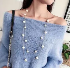 レディース アクセサリー 大ぶり パール 二連 ロング ネックレス ゴールド