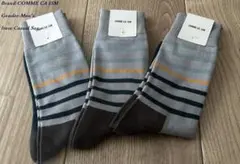 未使用品 コムサイズム 抗菌防臭加工 ボーダー柄 ソックス3足 25-27cm