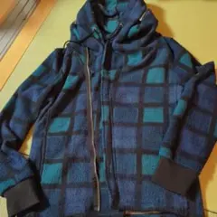 フリースジャケット 青緑 チェック柄