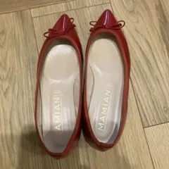 MAMIAN レッド ポインテッドトゥ バレエシューズ