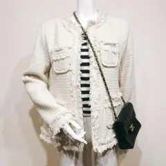 フリンジ ノーカラー ジャケット ツィード おしゃれ