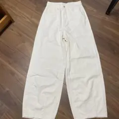 ホワイト ハイウエスト ワイドレッグ デニムパンツ