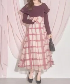 tocco closet ビックカラーバックレースアップ長袖ドッキングワンピース