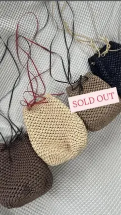 編み物巾着ショルダーカゴバッグ　3色展開　ハンドメイド かごバッグ 六角花編み