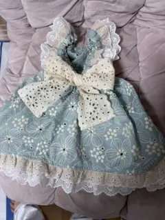 アイスブルー二重レース犬服ハンドメイドワンピースのサムネイル