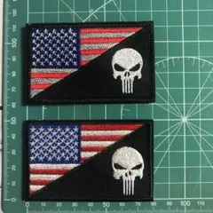 【Z505】ミリタリー パッチ ワッペン 星条旗 2枚セット スカル ベルクロのサムネイル