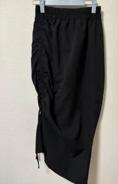 サイドギャザー ブラック タイトロングスカート