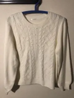 ホワイト ケーブル編み ニット LL