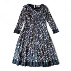 Super beauty 花柄長袖フレアワンピース Lサイズ