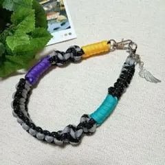 《Hand made》カラフルパラコードストラップ 羽根チャーム付き