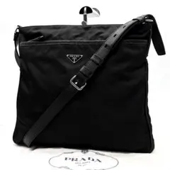 【美品】プラダ ショルダーバッグ ナイロン レザー 三角ロゴ 白タグ ブラック