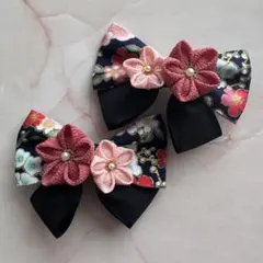 リボンヘアクリップ【和柄黒】