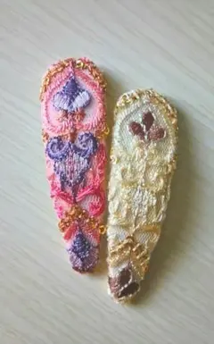 インド刺繍リボンの花柄ヘアピン パッチン2個セット