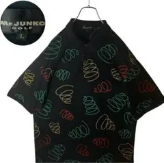 90s古着ミスタージュンコゴルフ マルチカラー総柄×ブラックコットンポロシャツLのサムネイル
