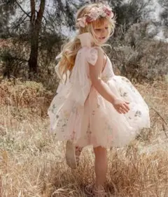 リボン キャミソール チュールドレス フラワー刺繍 誕生日 結婚式