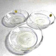 昭和レトロ ヴィンテージ HOYA クリスタルガラス 鶴レリーフ 小皿 3セット