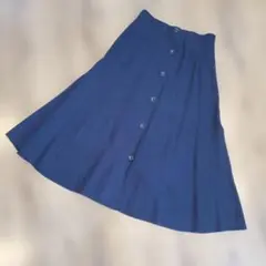 春夏　麻55％ネイビー フレアロングスカート