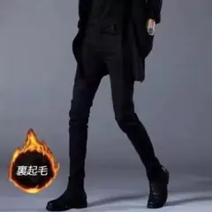 【難あり/新品】メンズ 裏起毛 ブラックデニム パンツ 黒 ブラック 韓国風