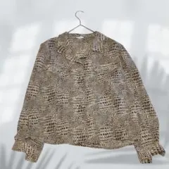 K.Garcon 長袖ブラウス パイソン柄 透け感 レトロ 肩パッド入 7871