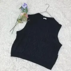 【コルザ】Mサイズ♡ニットベスト／ケーブル編み　ブラック　秋冬　シンプル