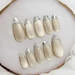 349♡ ネイルチップ ワンホン お呼ばれネイル マグネット　ガラスフレンチ