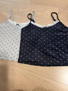 ドット柄レース付きキャミソール2色セット