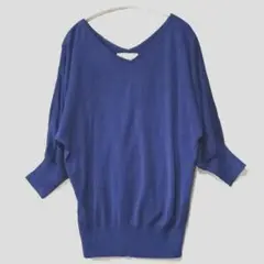 【ロぺピクニック】トップス/Vネックセーター/７分袖/ドルマンスリープ/ブルーM