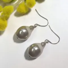 チェコビーズ チェコドロップ シルバー 銀色 フックピアス 