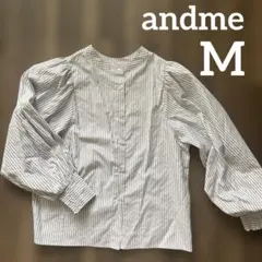 andme 前後2wayボリューム袖シャツブラウス　バルーン袖ストライプシャツのサムネイル