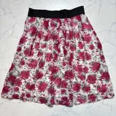 花卉印花雪紡裙 【L】 粉紅 膝上 傘擺 鬆緊腰