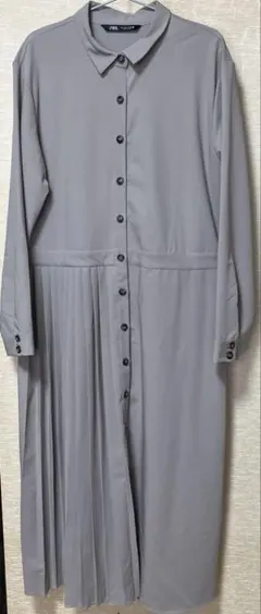 ZARA プリーツシャツワンピース　グレージュ　パーティドレス　未使用品　美品