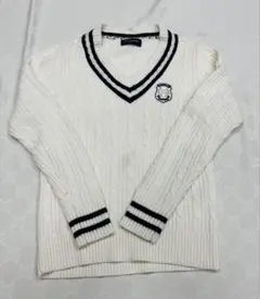 L ホワイト Vネック セーター サイズ3 ウール混　GOLF