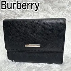 【美品】バーバリー二つ折り財布 ノバチェック小銭入れ ブラック
