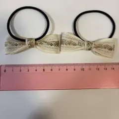 アイボリー リボン付きヘアゴム 2個セット 卒業式 入学式