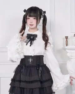 NoGenki 姫袖リボンレースアップブラウス ホワイト