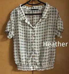 ヘザー　Heather 半袖シアーブラウス　チェックブラウス