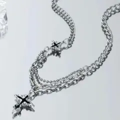 新品未使用 メンズネックレス 2連風 クロス 十字架