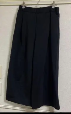 黒 ガウチョパンツ 伸縮性ウエスト 裏起毛