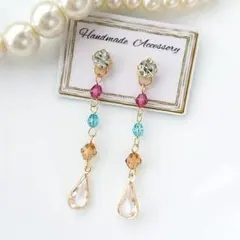 「貼るピアス専用」A229 ガラスストーン&カラフルビーズ