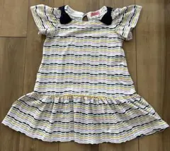 【美品】kate spade キッズ 120ストライプ柄 ワンピース 肩リボン