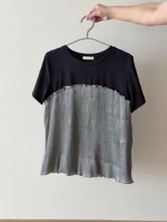 異素材切り替え 半袖Tシャツ ブラック グレーのサムネイル