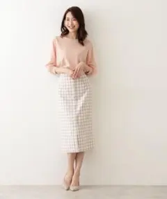 ナチュラルビューティーベーシック ギンガムチェック タイトスカート XS