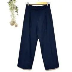 a.v.v｜裏起毛イージーワイドパンツ｜ストレッチあったかパンツ｜ネイビー｜S